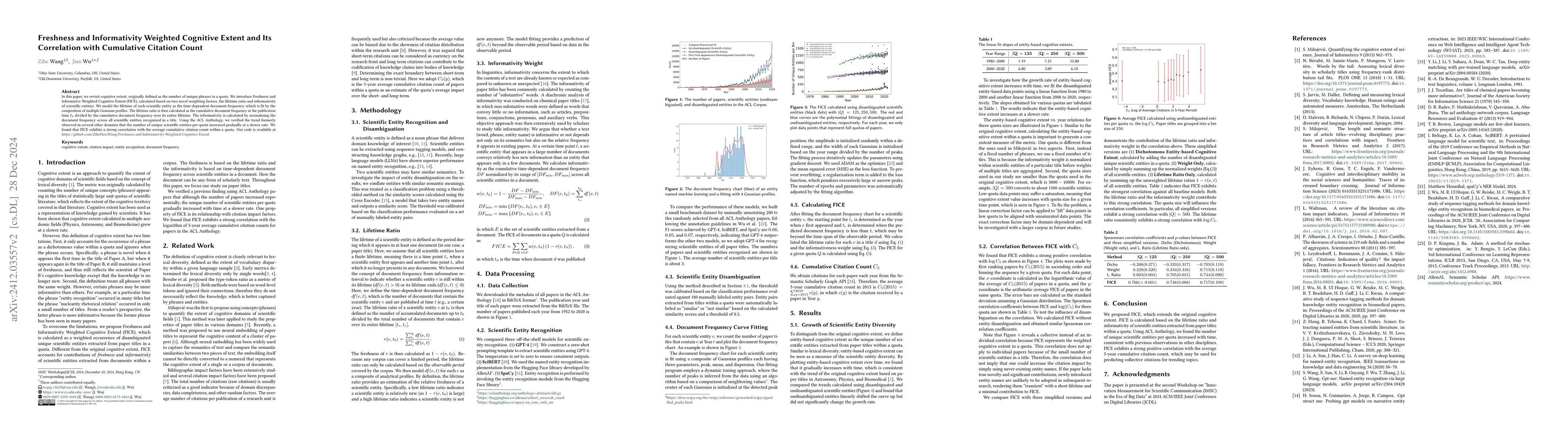 Thumbnail for Freshness and Informativity Weighted Cognitive Extent and Its
  Correlation with Cumulative Citation Count