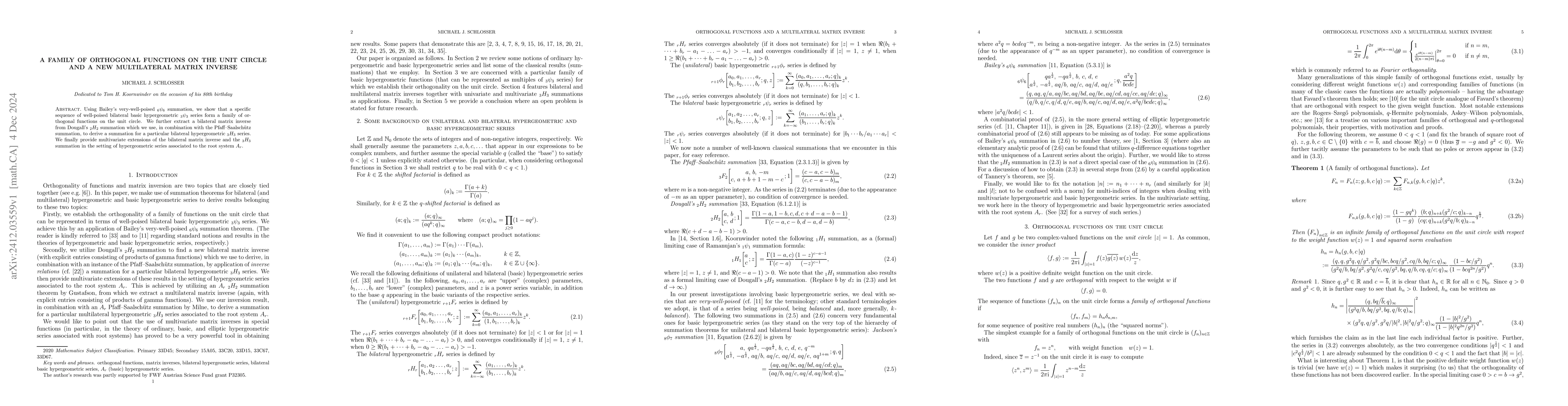 Thumbnail for A family of orthogonal functions on the unit circle and a new
  multilateral matrix inverse