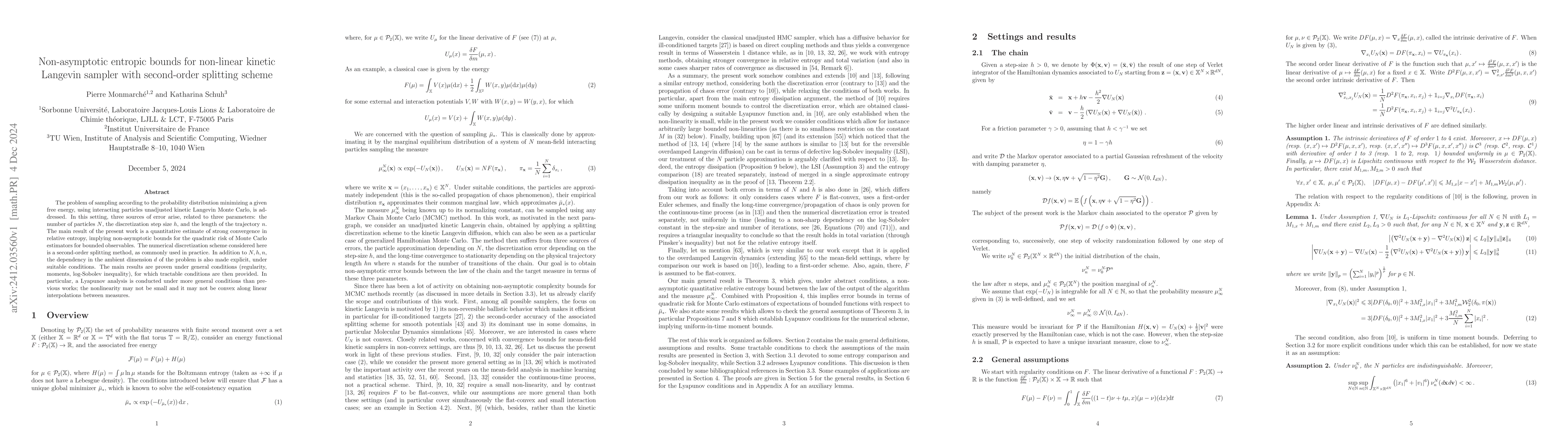 Thumbnail for Non-asymptotic entropic bounds for non-linear kinetic Langevin sampler
  with second-order splitting scheme