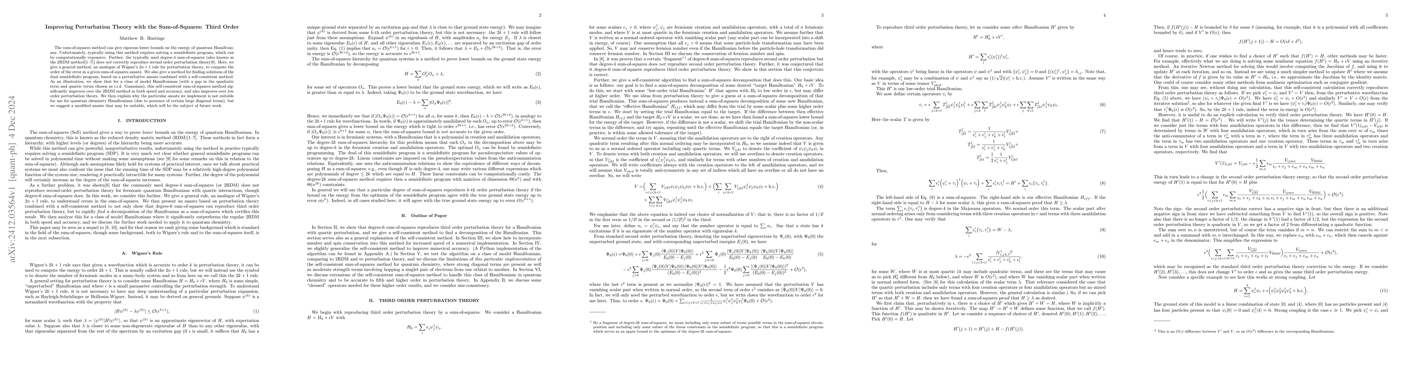 Thumbnail for Improving Perturbation Theory with the Sum-of-Squares: Third Order