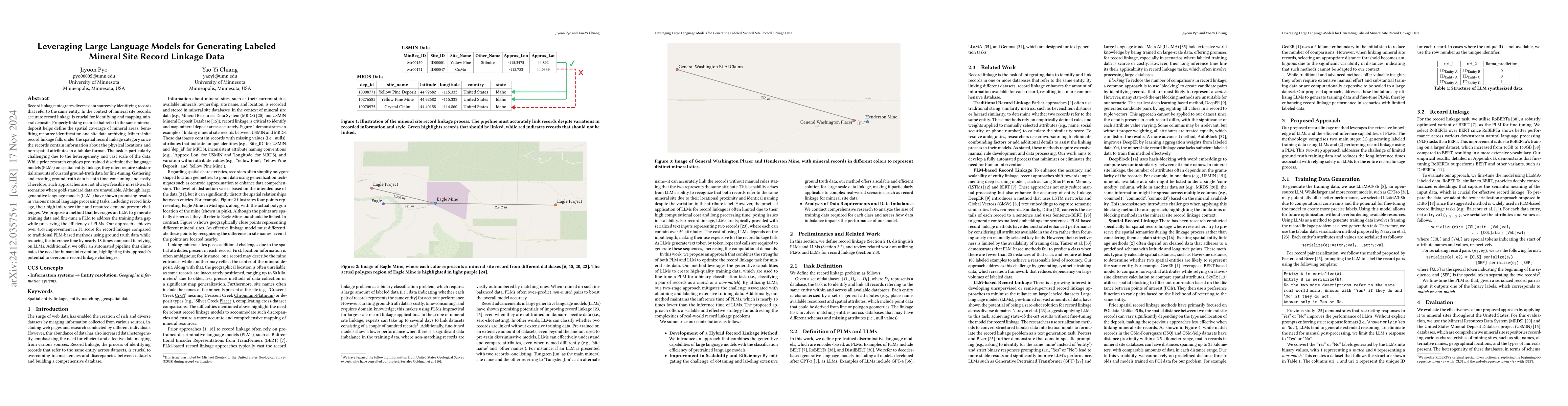 Thumbnail for Leveraging Large Language Models for Generating Labeled Mineral Site
  Record Linkage Data
