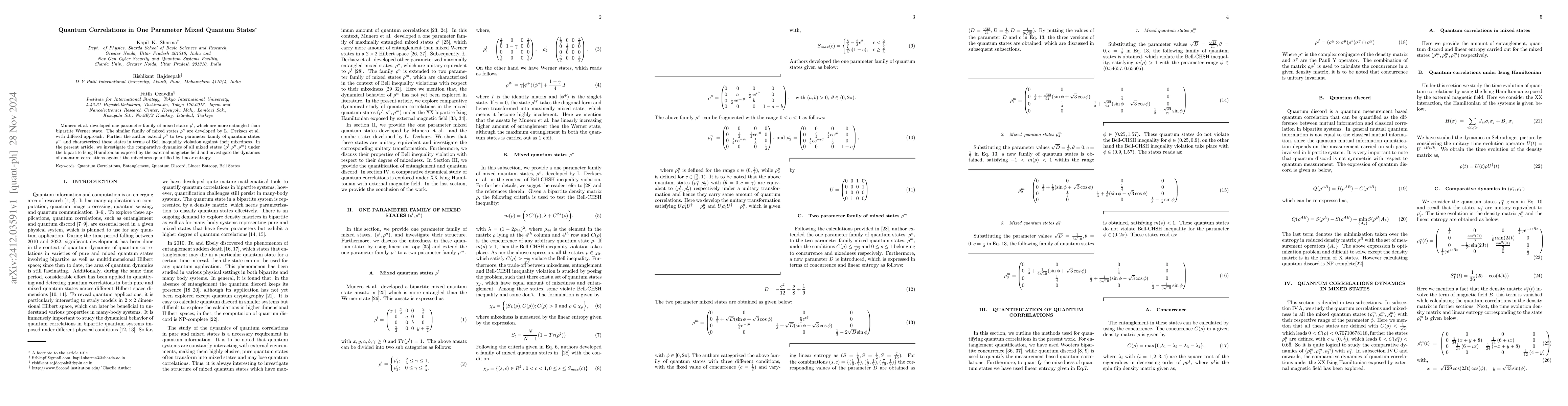 Thumbnail for Quantum Correlations in One Parameter Mixed Quantum States