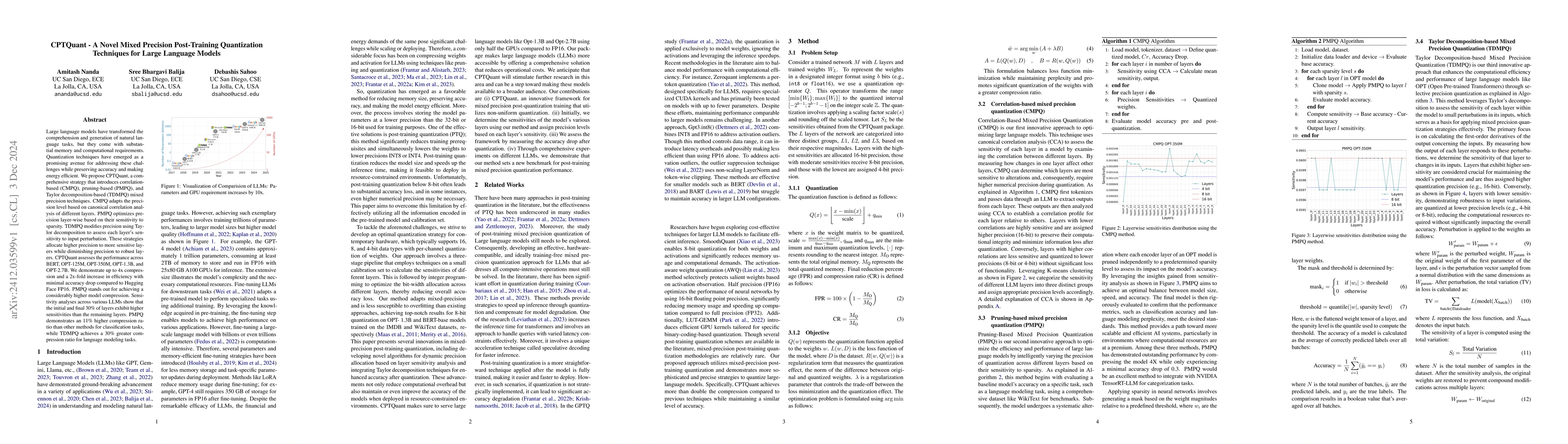 Thumbnail for CPTQuant -- A Novel Mixed Precision Post-Training Quantization
  Techniques for Large Language Models