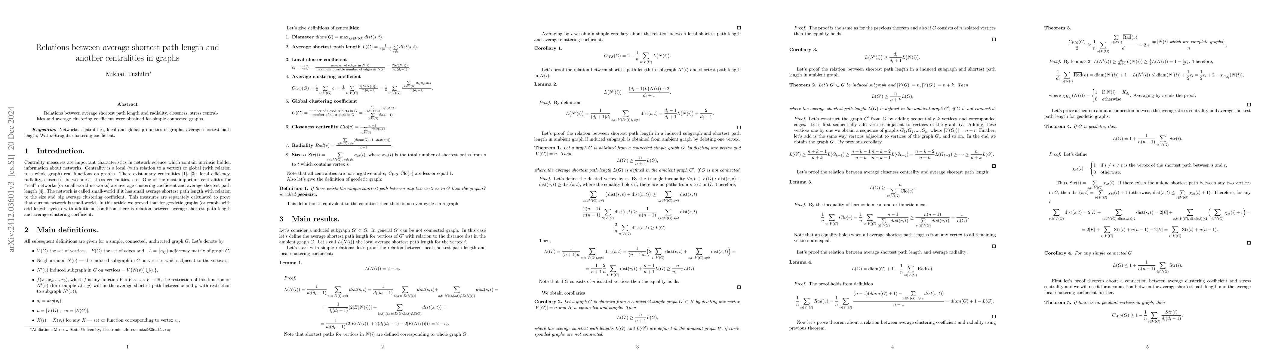 Thumbnail for Relations between average shortest path length and another centralities
  in graphs