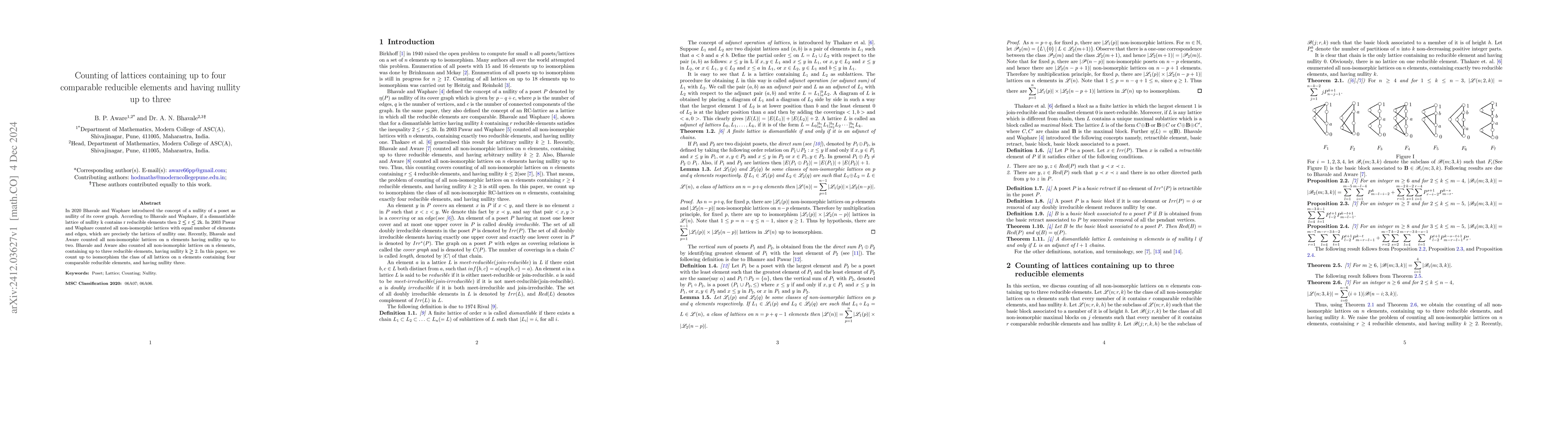 Thumbnail for Counting of lattices containing up to four comparable reducible elements
  and having nullity up to three