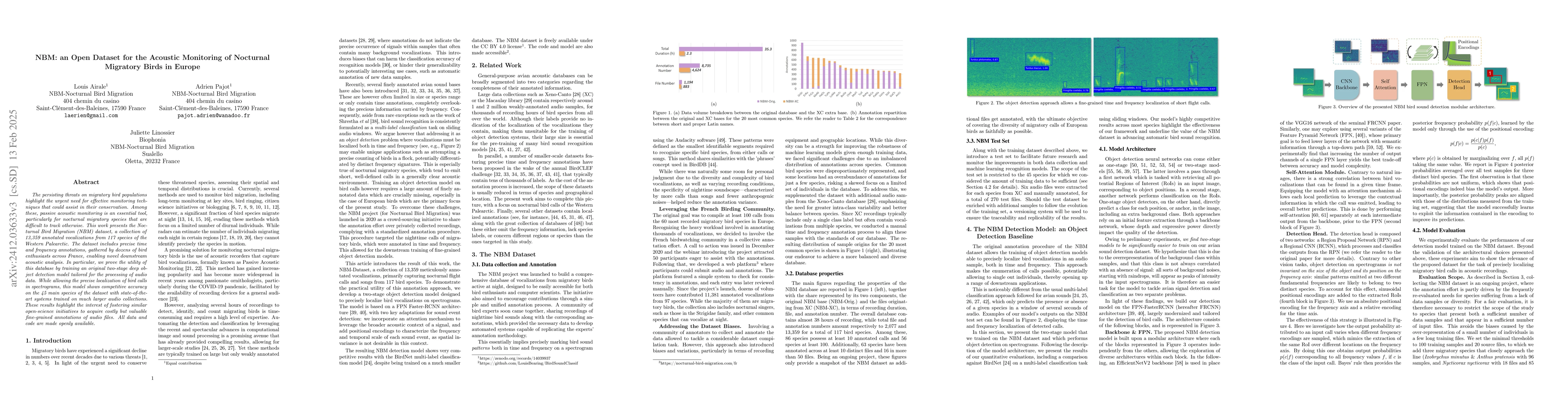 Thumbnail for NBM: an Open Dataset for the Acoustic Monitoring of Nocturnal Migratory
  Birds in Europe