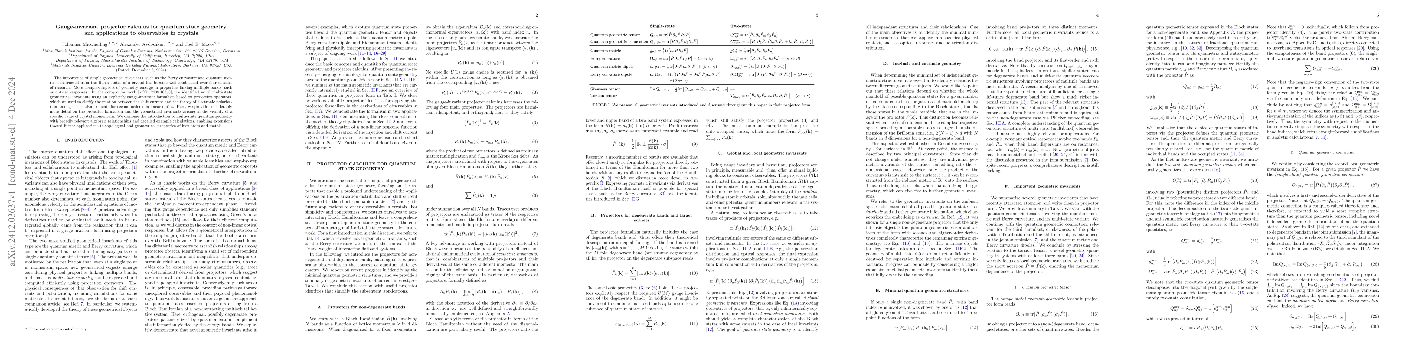 Thumbnail for Gauge-invariant projector calculus for quantum state geometry and
  applications to observables in crystals