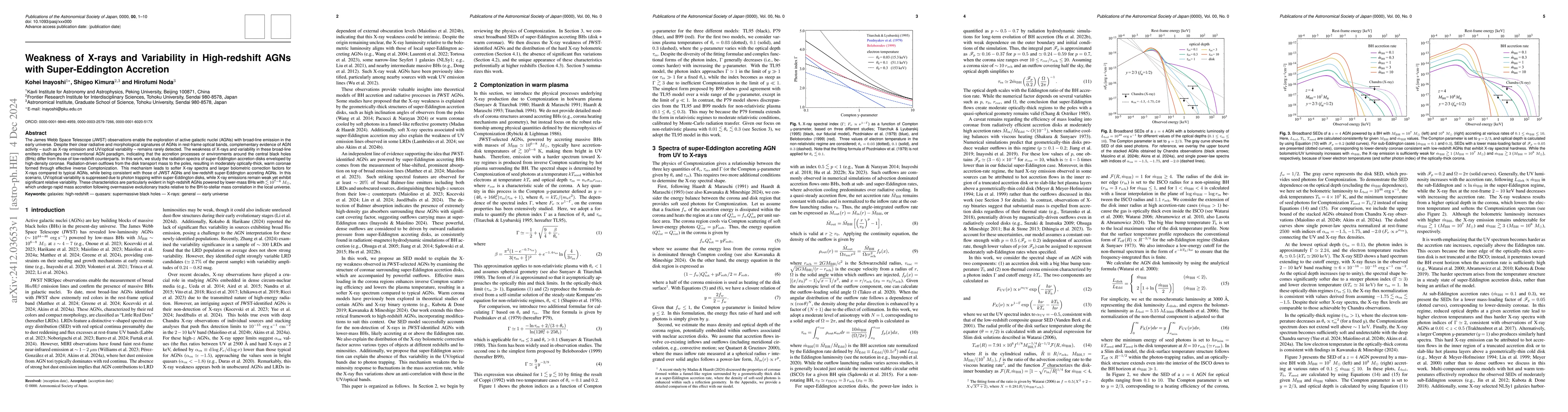 Thumbnail for Weakness of X-rays and Variability in High-redshift AGNs with
  Super-Eddington Accretion
