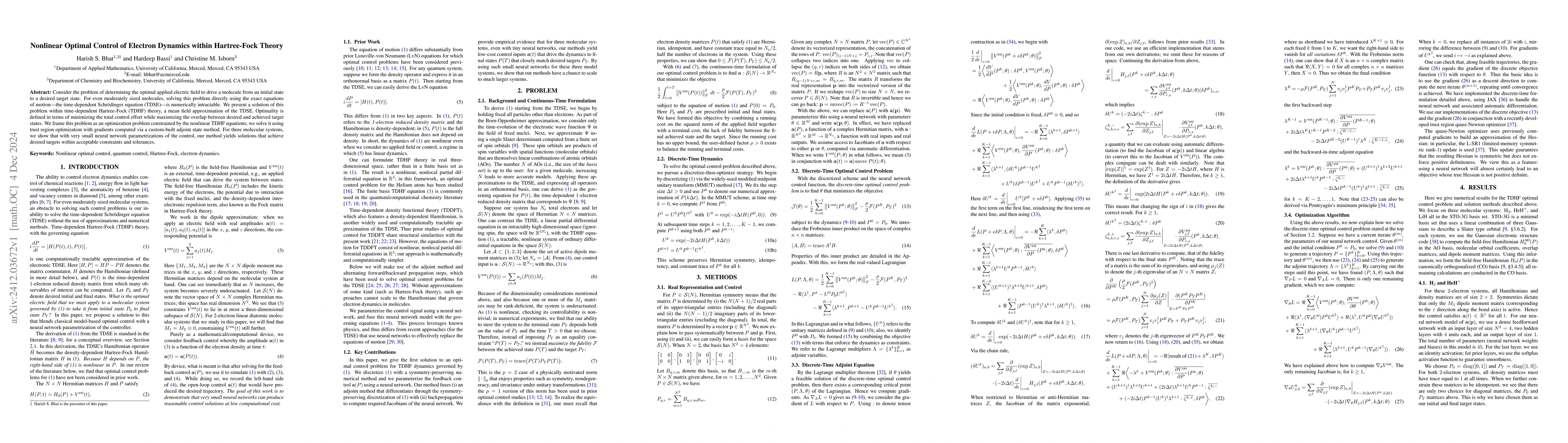 Thumbnail for Nonlinear Optimal Control of Electron Dynamics within Hartree-Fock
  Theory