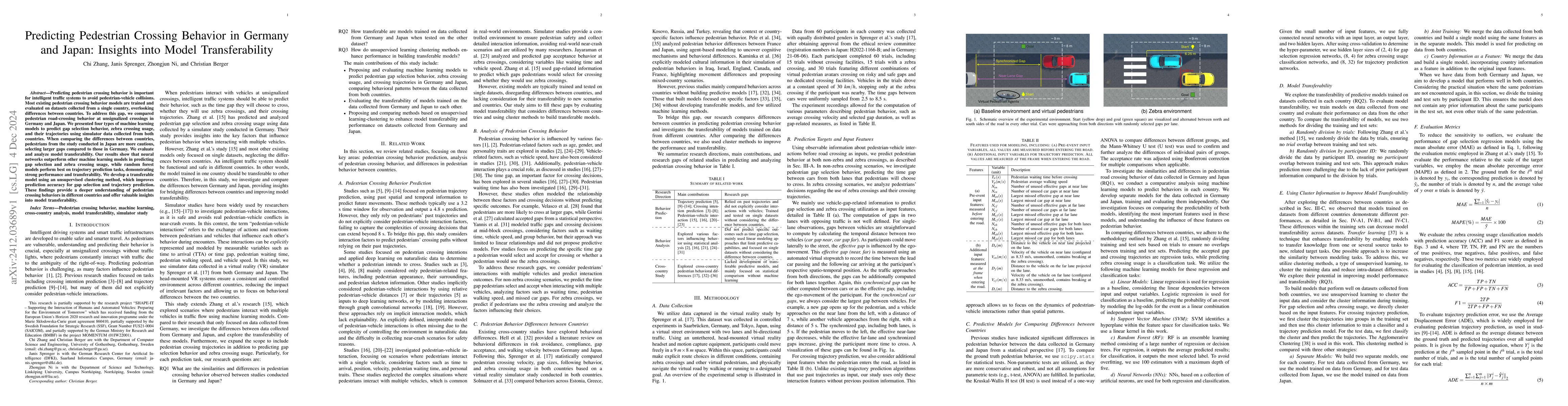 Thumbnail for Predicting Pedestrian Crossing Behavior in Germany and Japan: Insights
  into Model Transferability