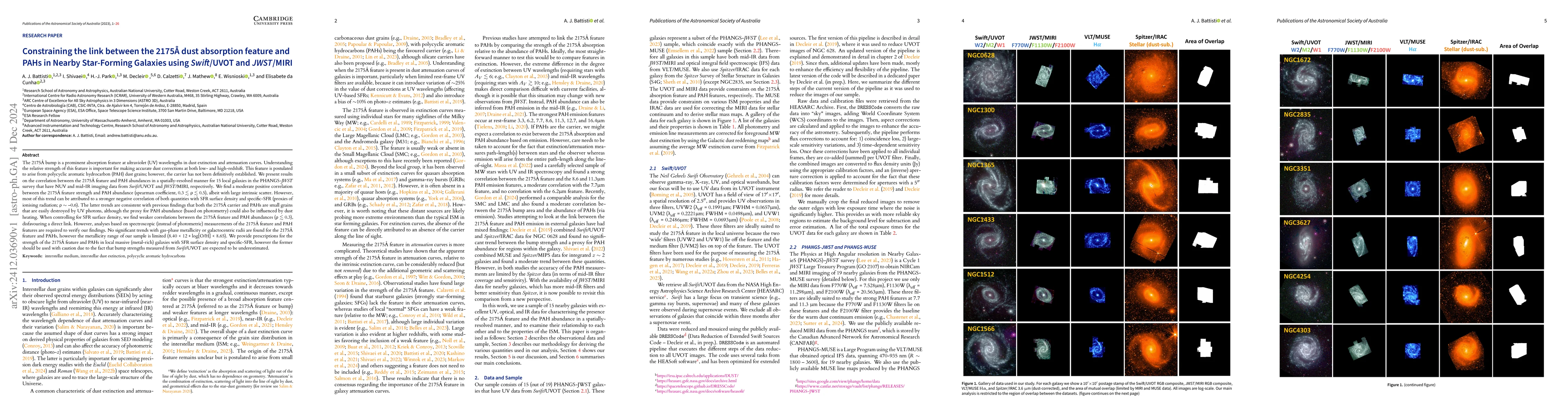 Thumbnail for Constraining the link between the 2175Å dust absorption feature and
  PAHs in Nearby Star-Forming Galaxies using Swift/UVOT and JWST/MIRI