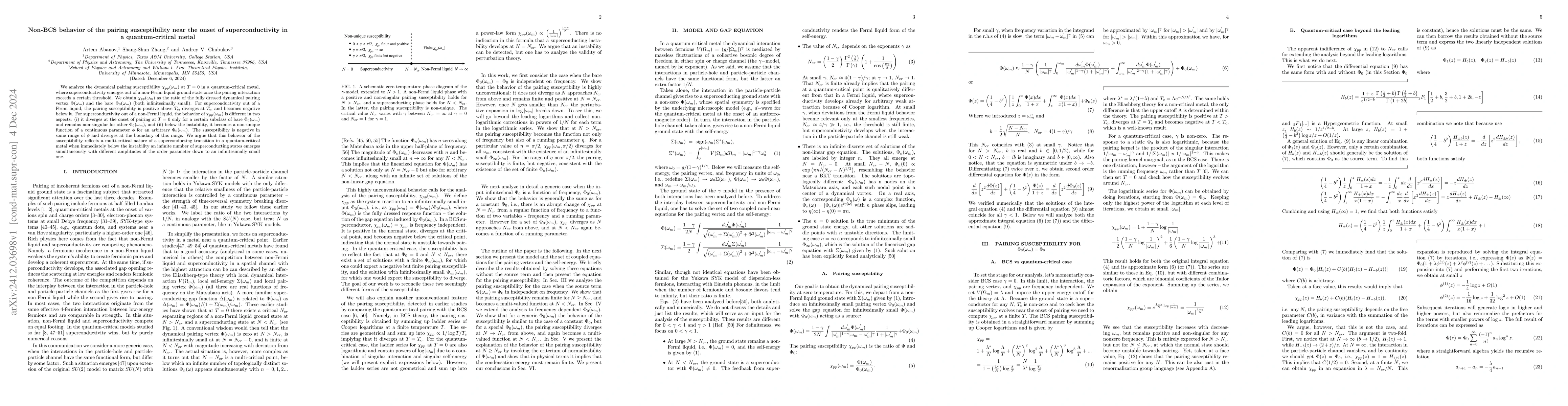 Thumbnail for Non-BCS behavior of the pairing susceptibility near the onset of
  superconductivity in a quantum-critical metal