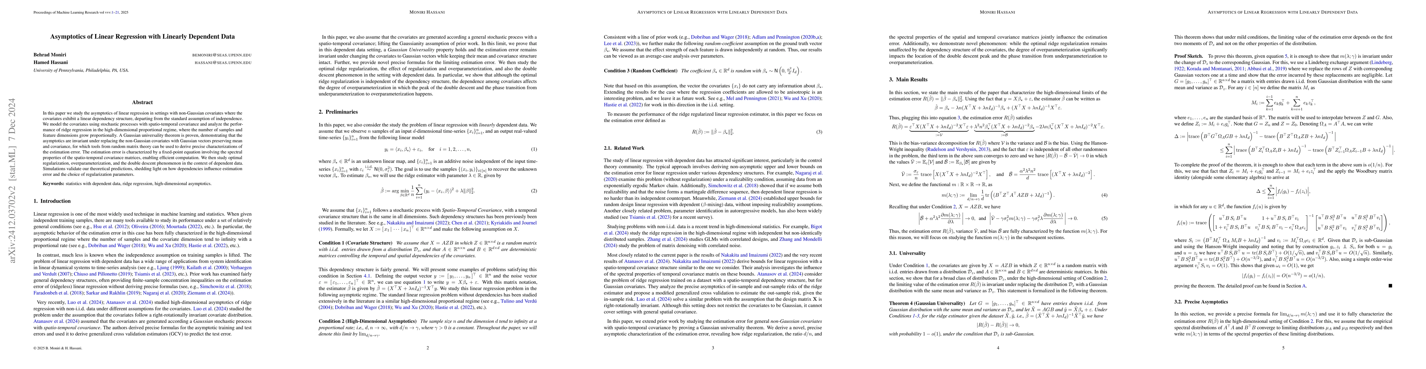 Thumbnail for Asymptotics of Linear Regression with Linearly Dependent Data