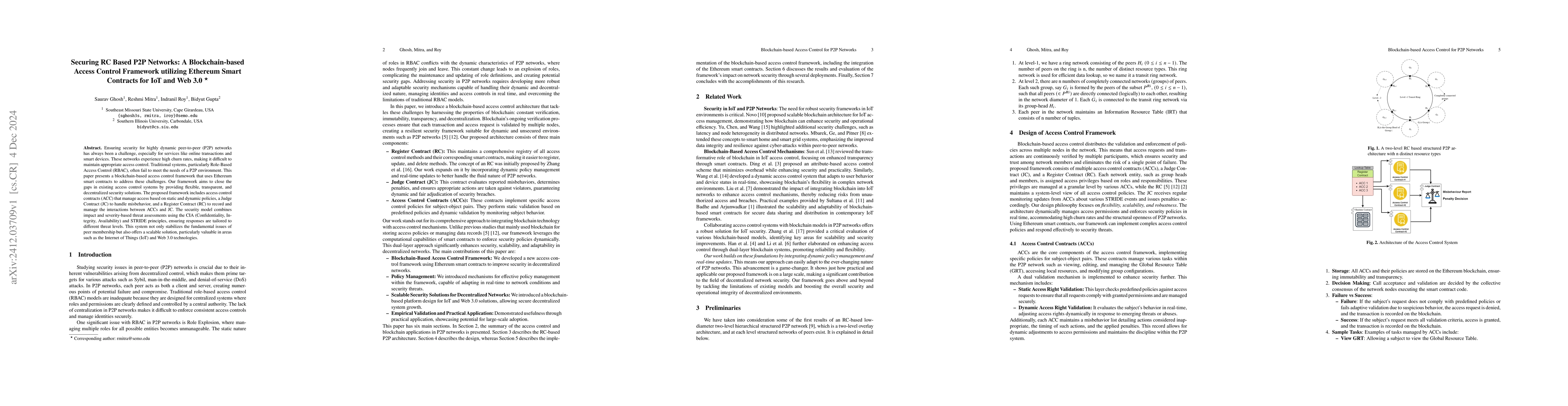 Thumbnail for Securing RC Based P2P Networks: A Blockchain-based Access Control
  Framework utilizing Ethereum Smart Contracts for IoT and Web 3.0