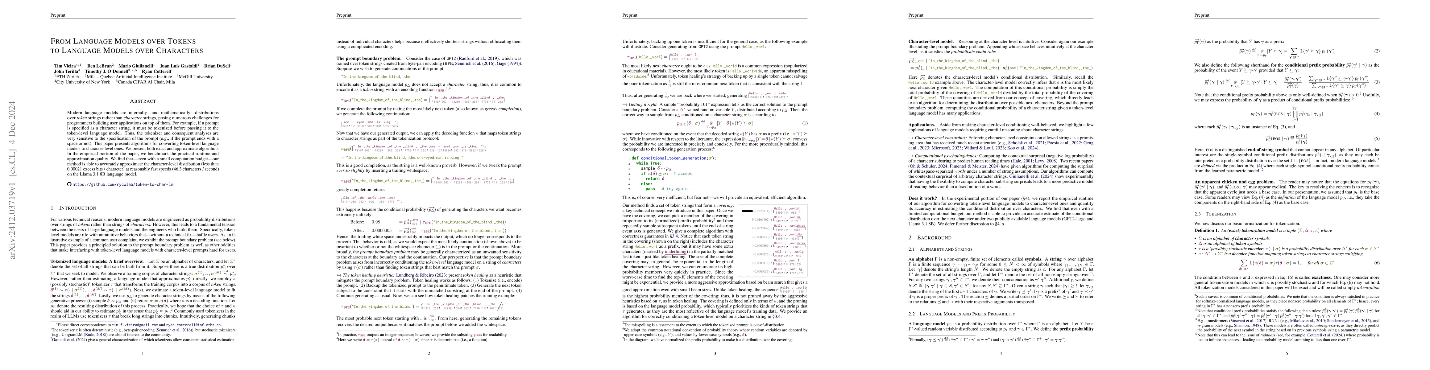 Thumbnail for From Language Models over Tokens to Language Models over Characters