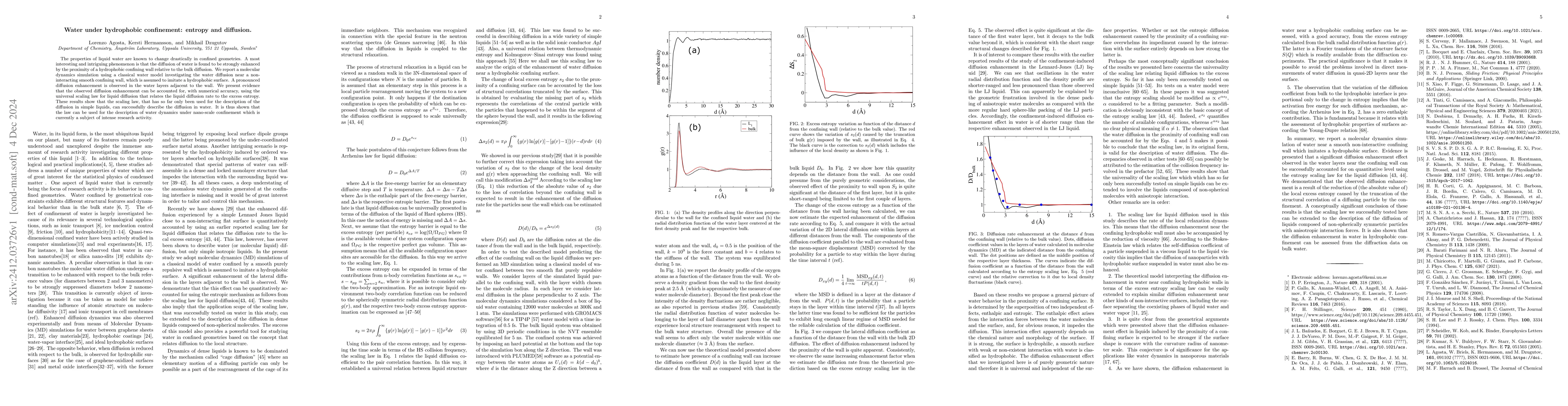 Thumbnail for Water under hydrophobic confinement: entropy and diffusion