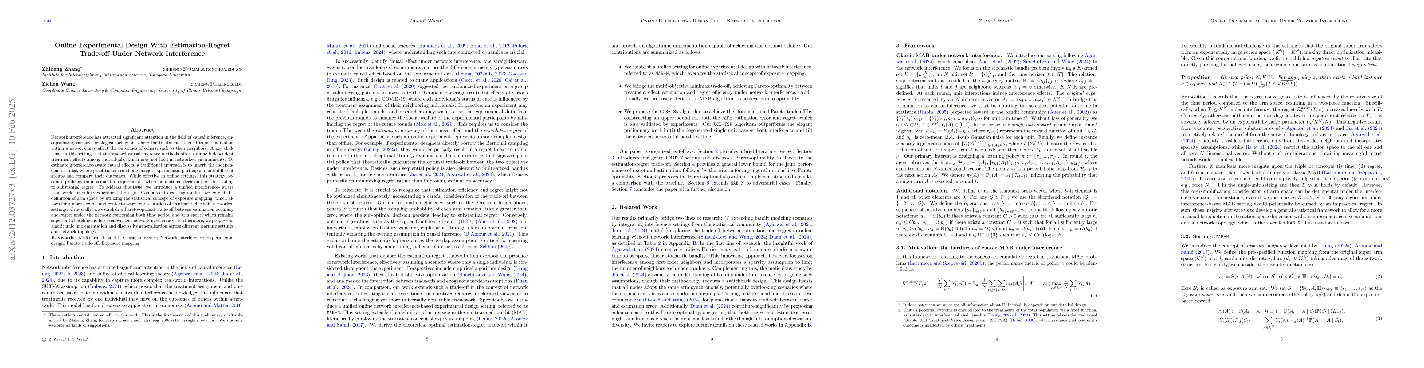 Thumbnail for Online Experimental Design With Estimation-Regret Trade-off Under
  Network Interference