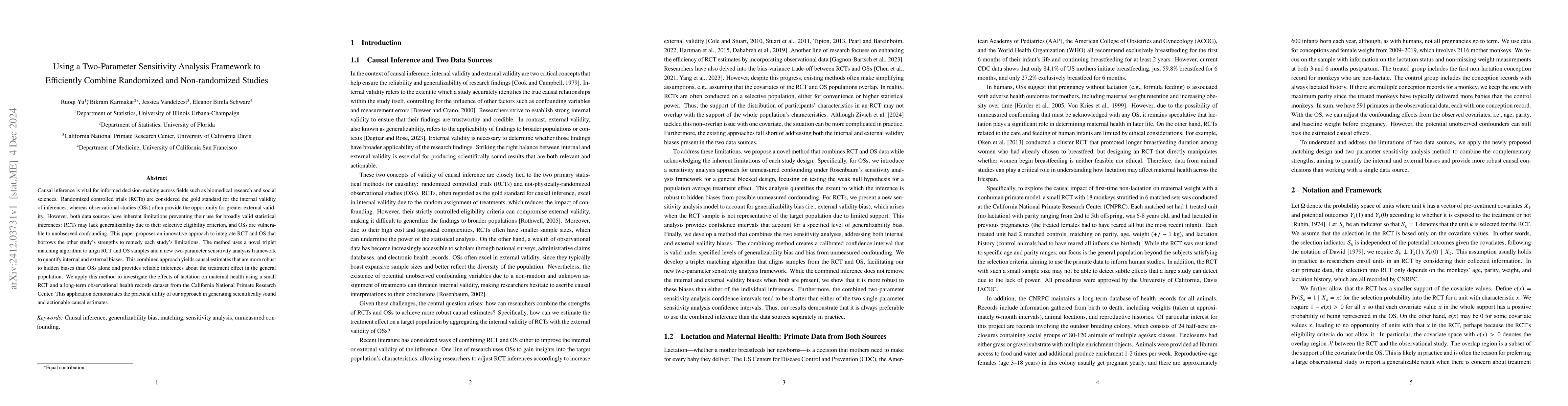 Thumbnail for Using a Two-Parameter Sensitivity Analysis Framework to Efficiently
  Combine Randomized and Non-randomized Studies