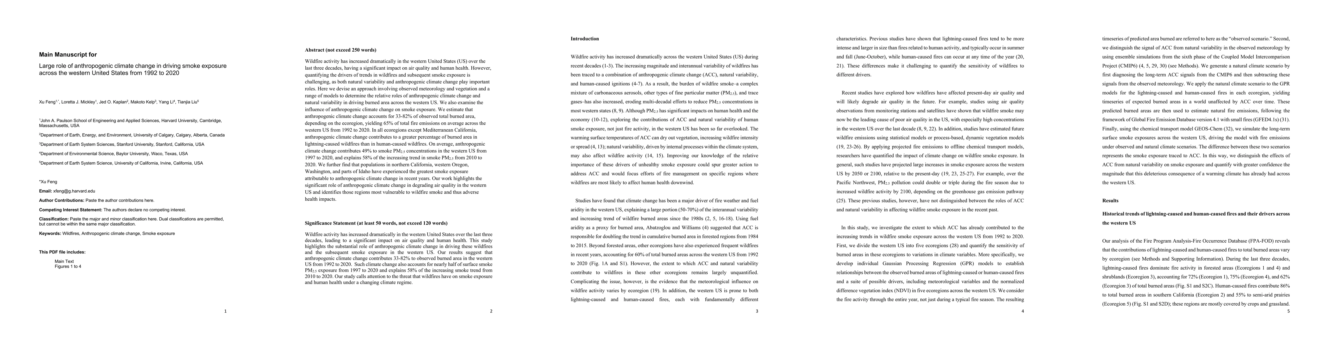 Thumbnail for Large role of anthropogenic climate change in driving smoke exposure
  across the western United States from 1992 to 2020
