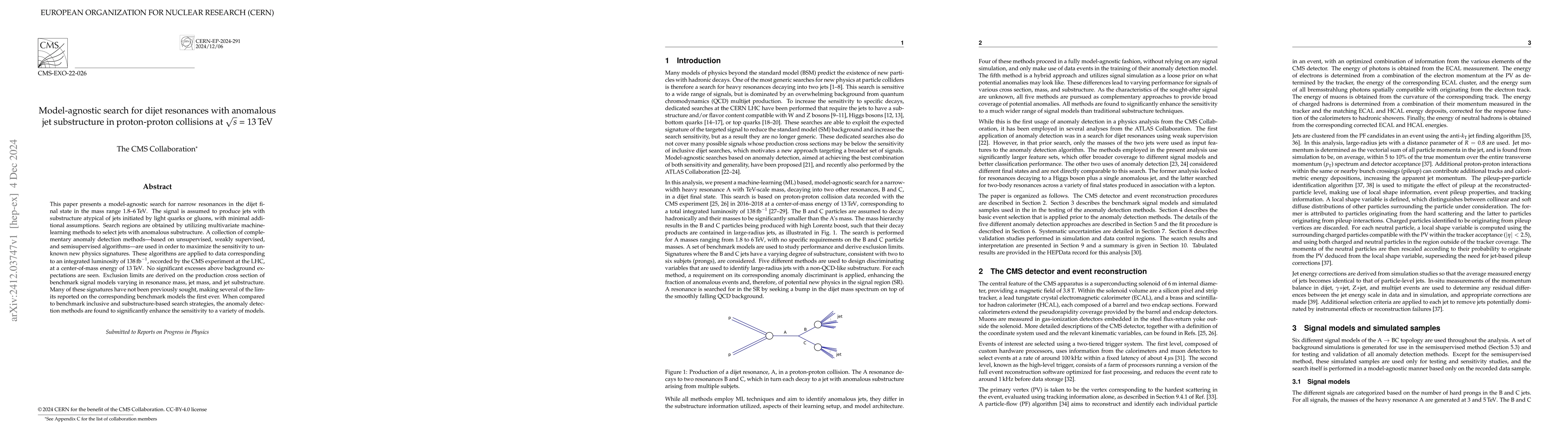 Thumbnail for Model-agnostic search for dijet resonances with anomalous jet
  substructure in proton-proton collisions at $\sqrt{s}$ = 13 TeV