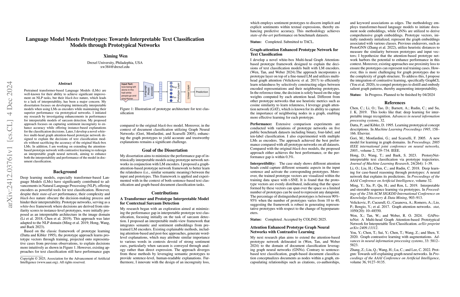 Thumbnail for Language Model Meets Prototypes: Towards Interpretable Text
  Classification Models through Prototypical Networks