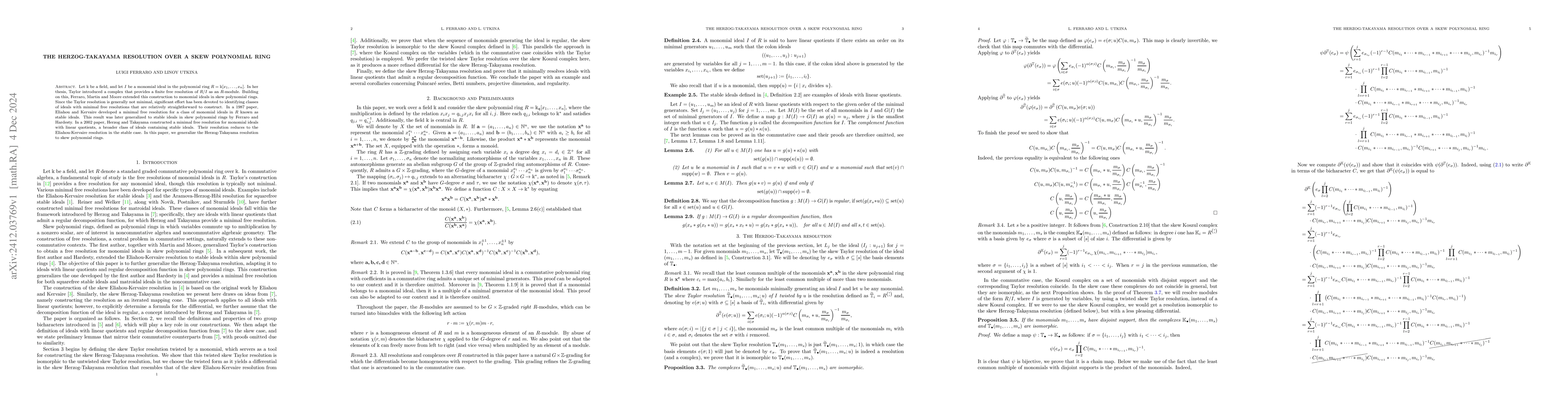 Thumbnail for The Herzog-Takayama resolution over a skew polynomial ring