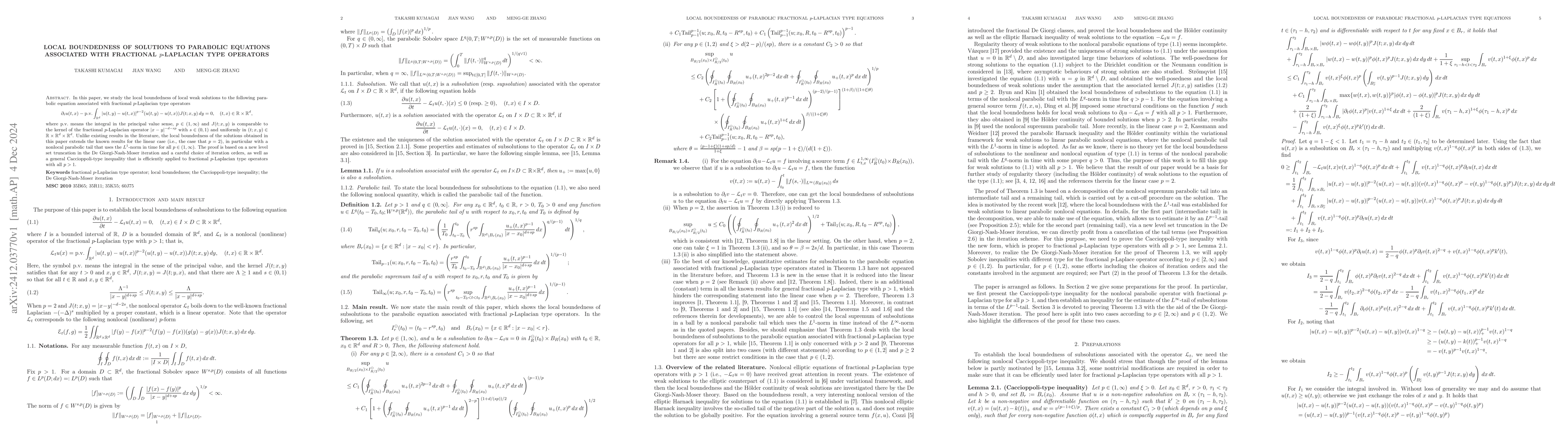 Thumbnail for Local boundedness of solutions to parabolic equations associated with
  fractional $p$-Laplacian type operators