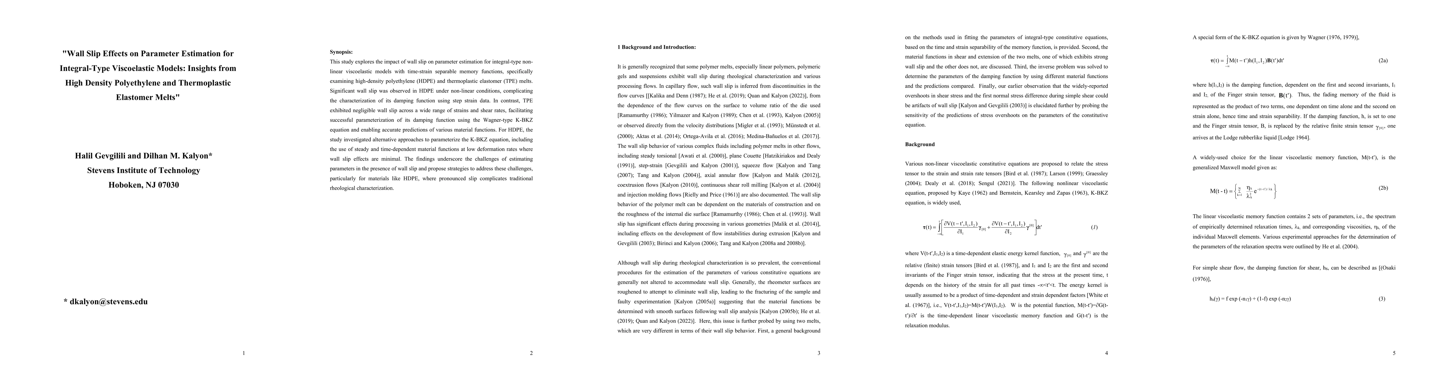 Thumbnail for Wall Slip Effects on Parameter Estimation for Integral-Type Viscoelastic
  Models: Insights from High Density Polyethylene and Thermoplastic Elastomer
  Melts