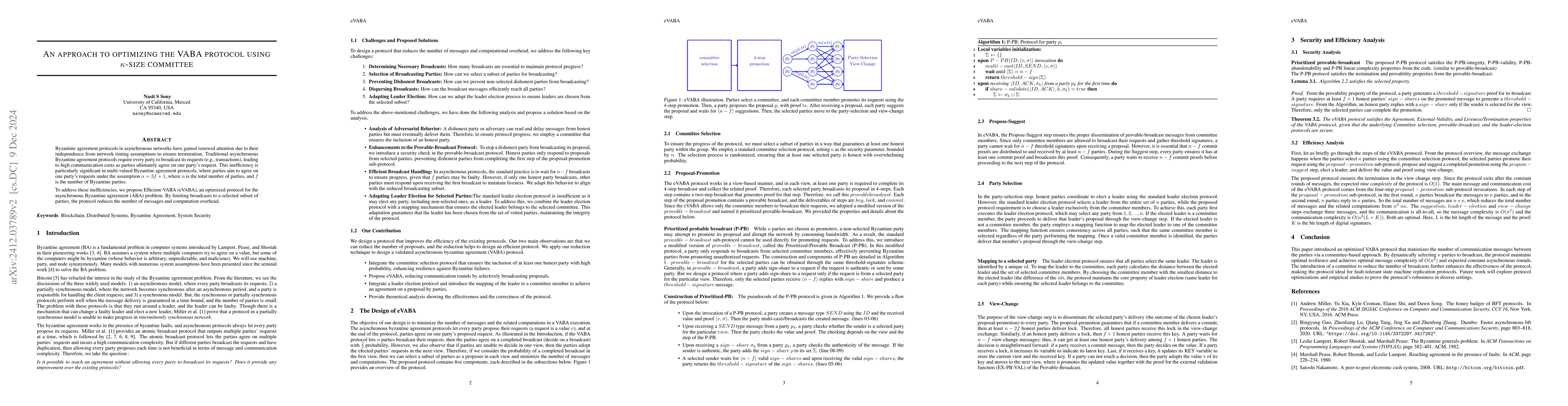 Thumbnail for An Approach to Optimizing the VABA Protocol Using $κ$-size
  Committee