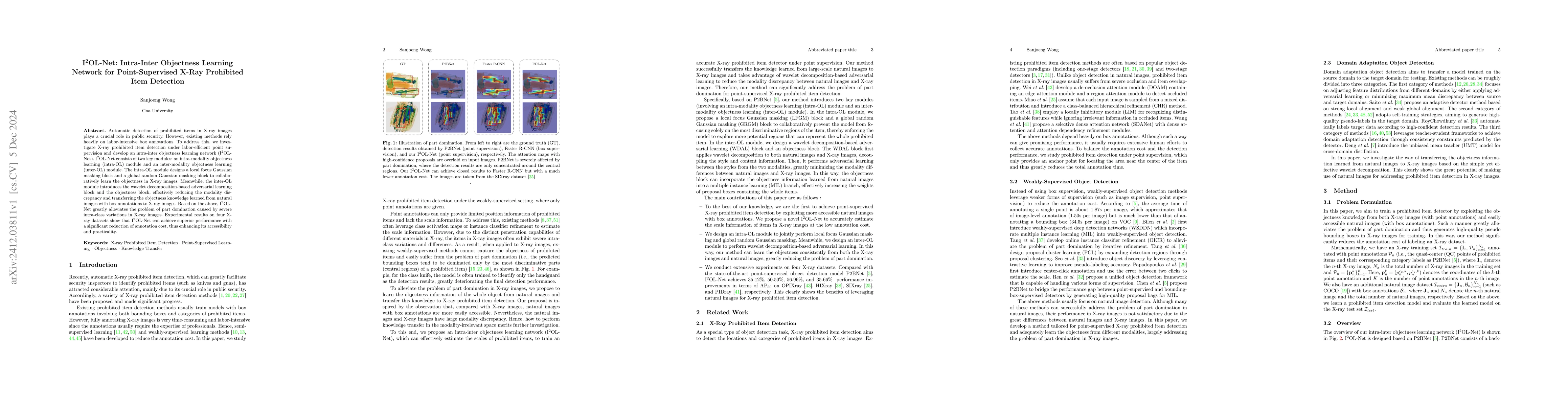Thumbnail for I$^2$OL-Net: Intra-Inter Objectness Learning Network for
  Point-Supervised X-Ray Prohibited Item Detection