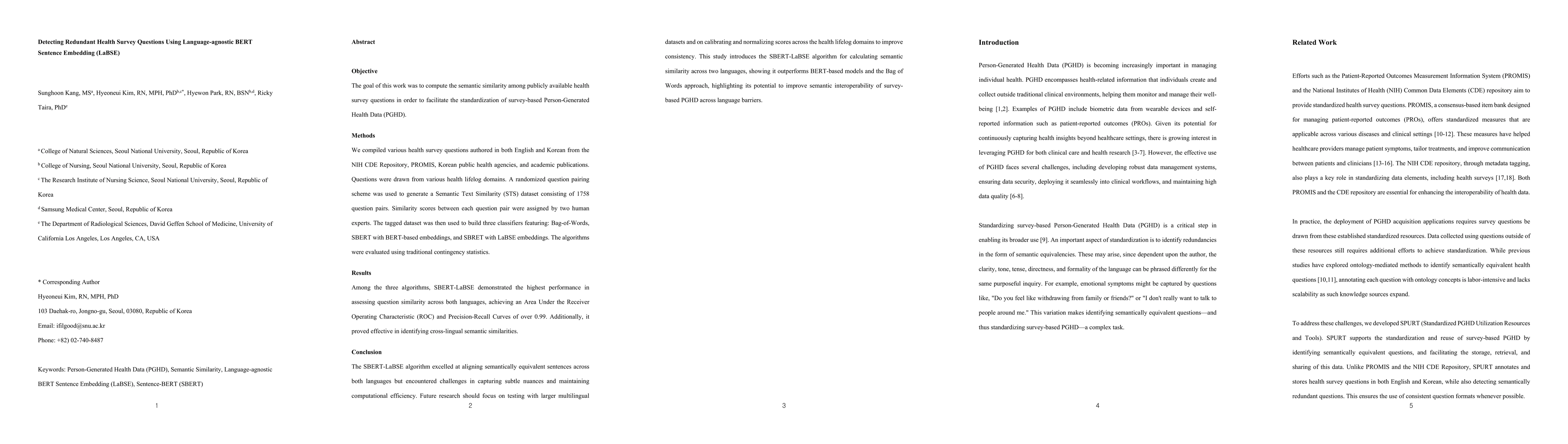 Thumbnail for Detecting Redundant Health Survey Questions Using Language-agnostic BERT
  Sentence Embedding (LaBSE)