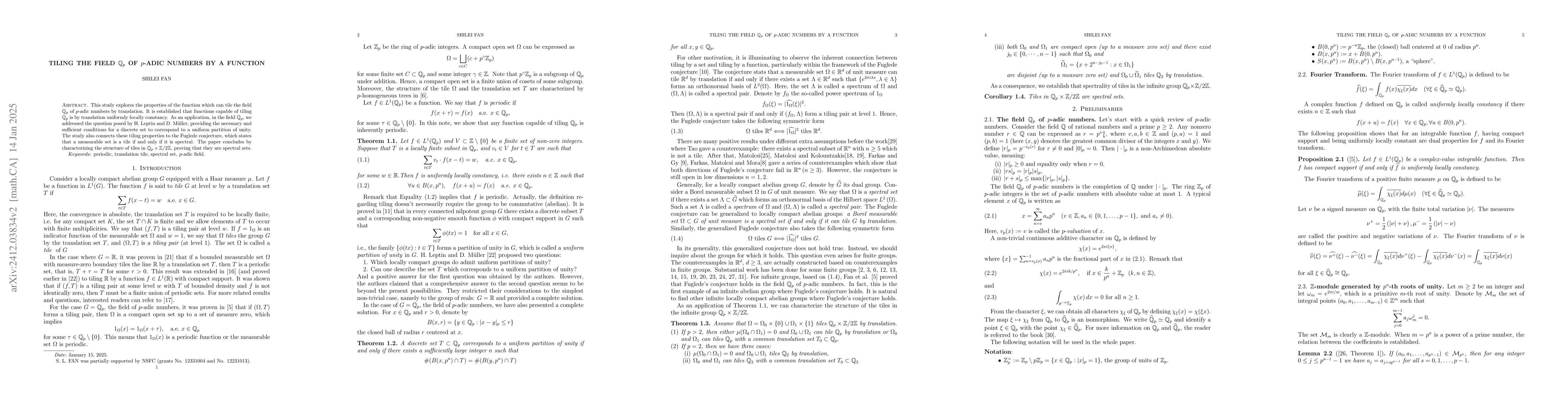 Thumbnail for Tiling the filed $\mathbb{Q}_p$ of $p$-adic numbers by a function