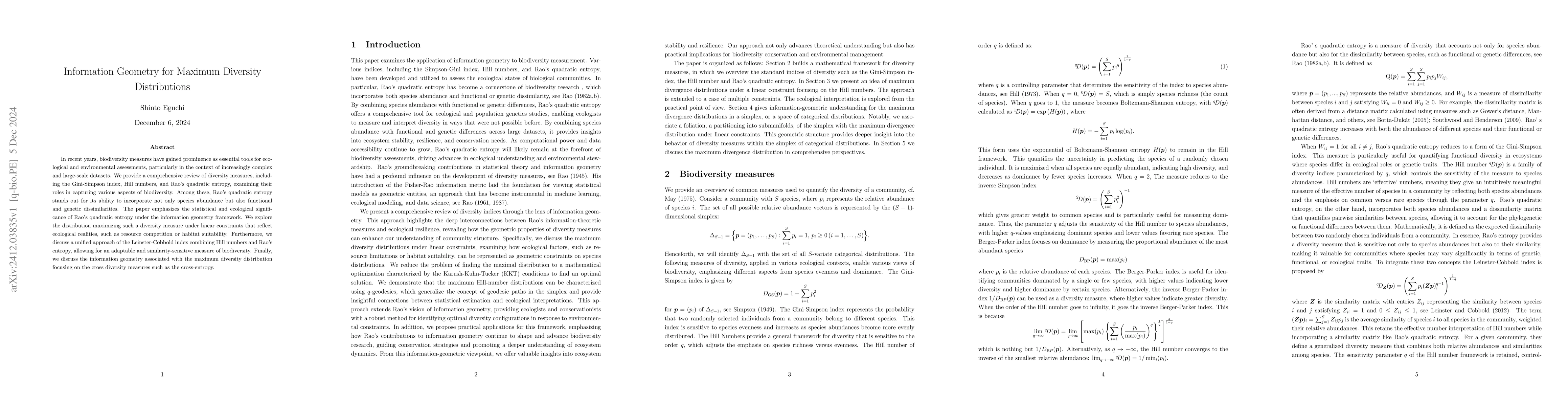 Thumbnail for Information Geometry for Maximum Diversity Distributions