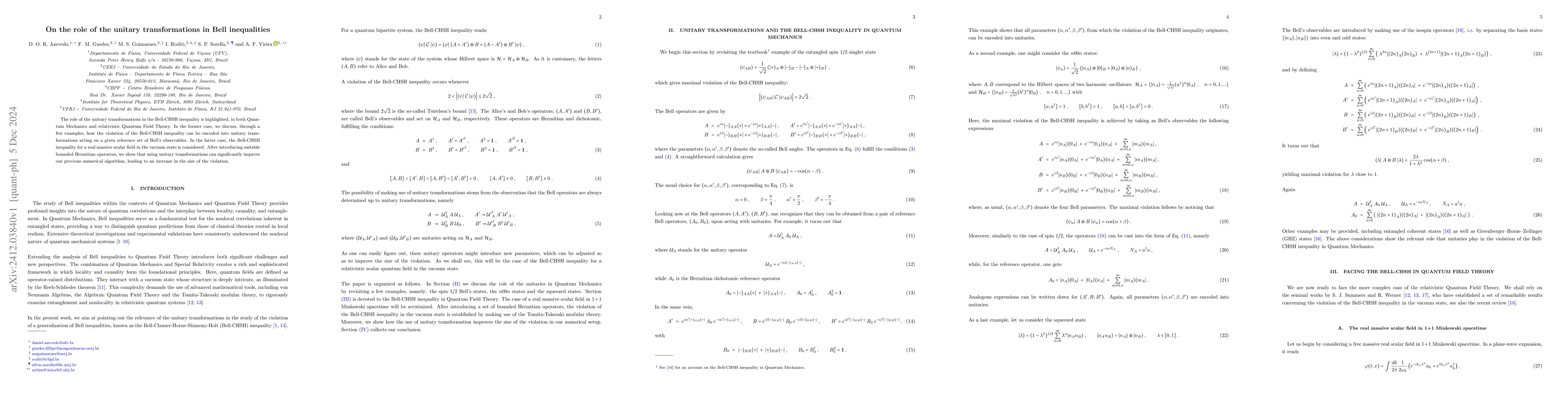 Thumbnail for On the role of the unitary transformations in Bell inequalities