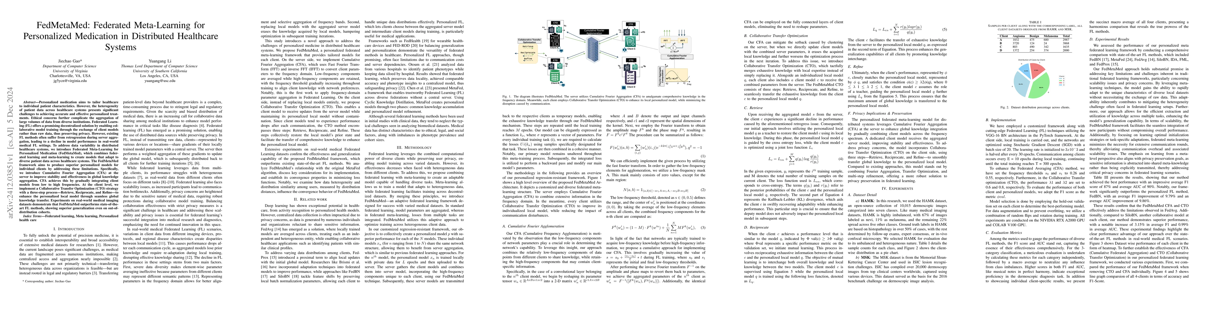 Thumbnail for FedMetaMed: Federated Meta-Learning for Personalized Medication in
  Distributed Healthcare Systems