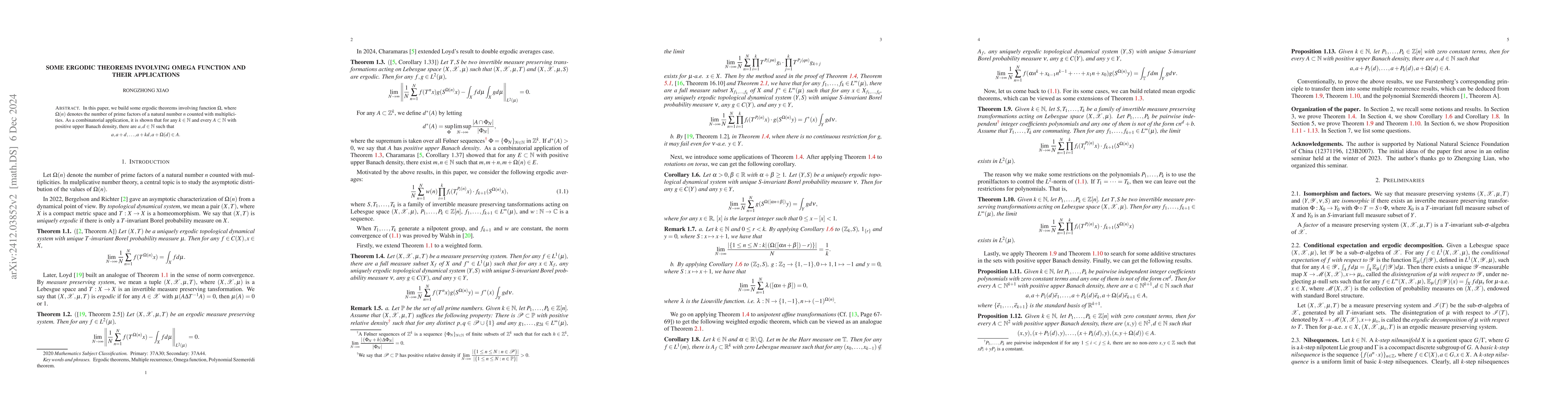 Thumbnail for Some ergodic theorems involving Omega function and their applications