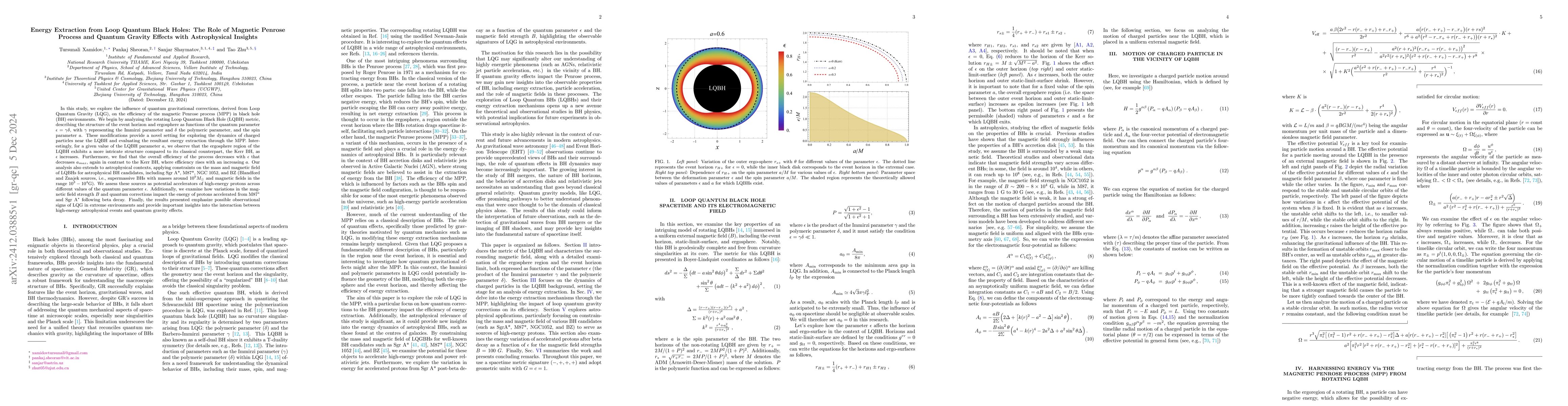 Thumbnail for Energy Extraction from Loop Quantum Black Holes: The Role of Magnetic
  Penrose Process and Quantum Gravity Effects with Astrophysical Insights