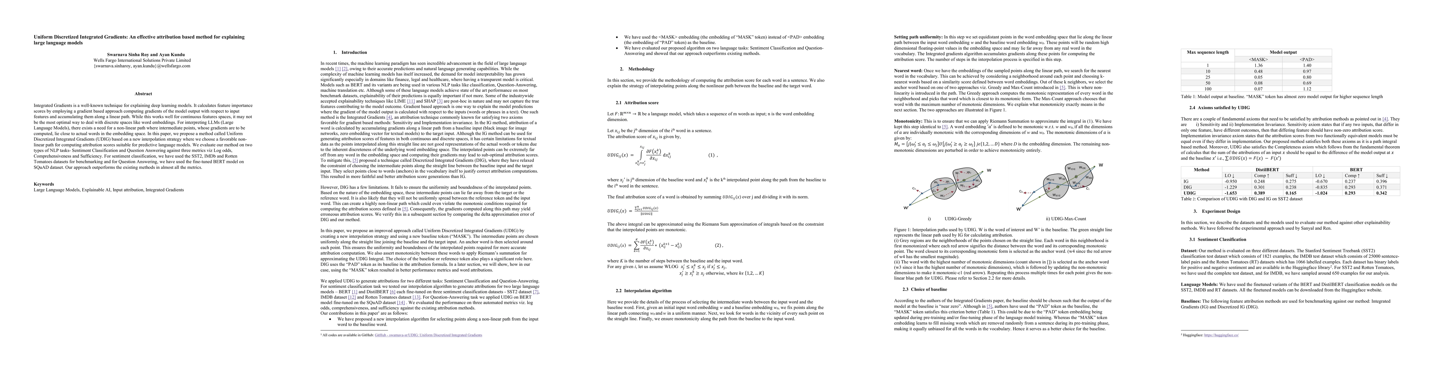 Thumbnail for Uniform Discretized Integrated Gradients: An effective attribution based
  method for explaining large language models