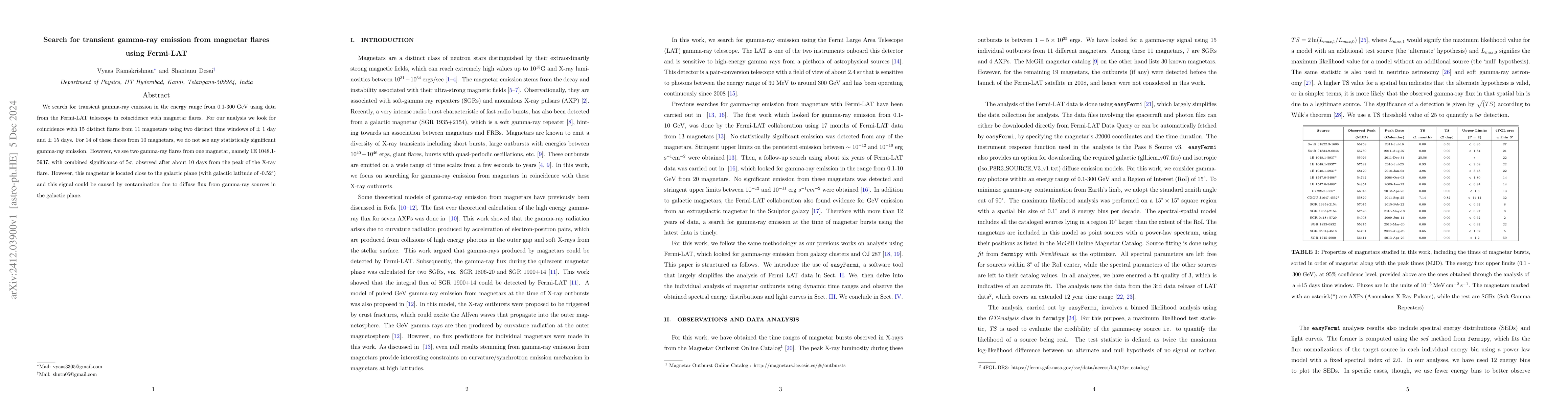 Thumbnail for Search for transient gamma-ray emission from magnetar flares using
  Fermi-LAT