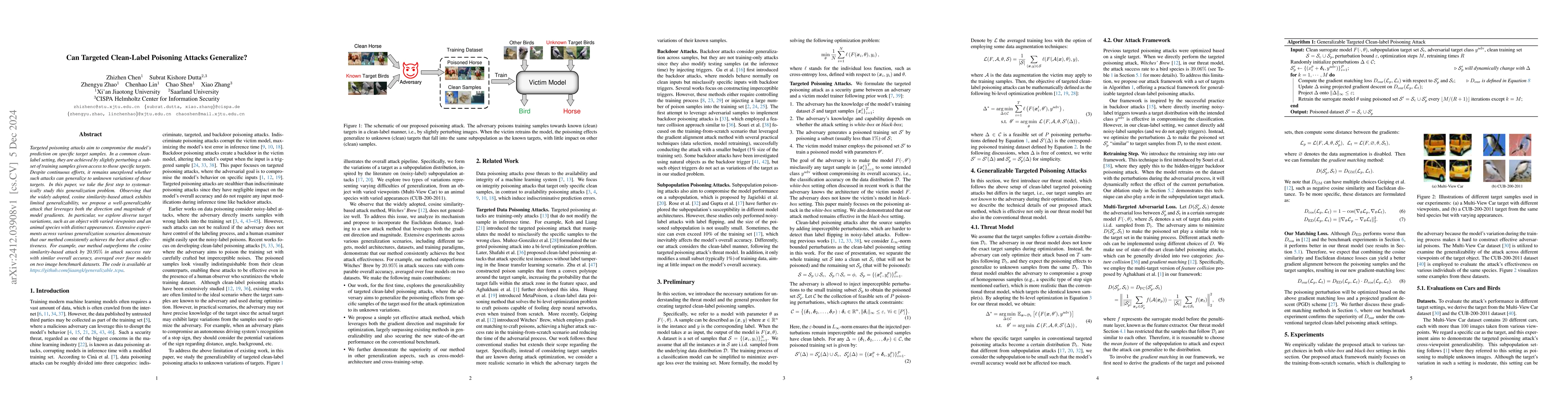 Thumbnail for Can Targeted Clean-Label Poisoning Attacks Generalize?