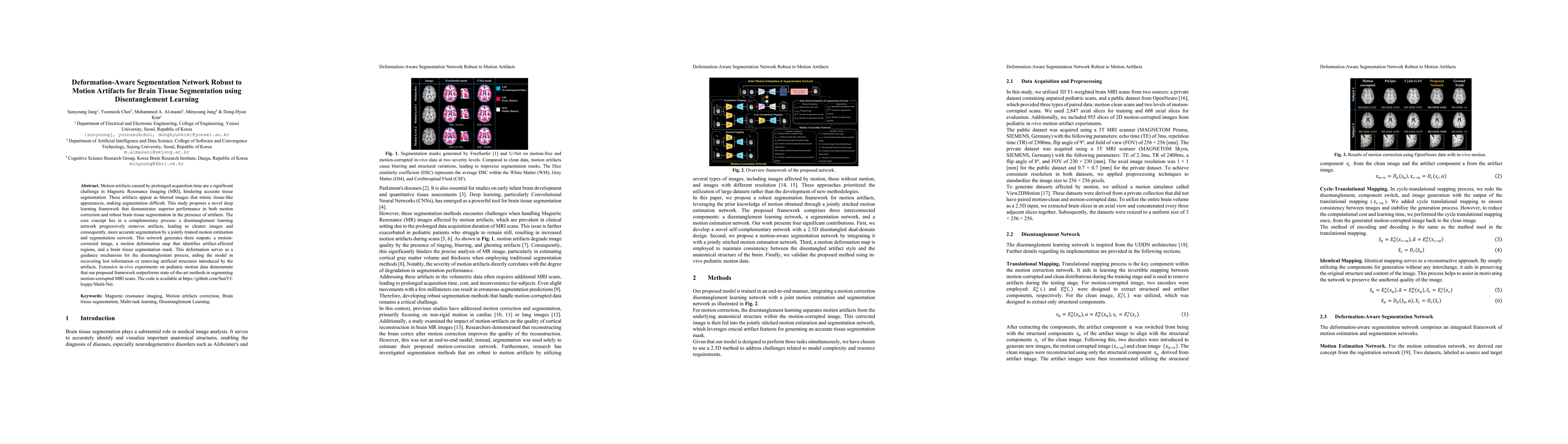 Thumbnail for Deformation-Aware Segmentation Network Robust to Motion Artifacts for
  Brain Tissue Segmentation using Disentanglement Learning