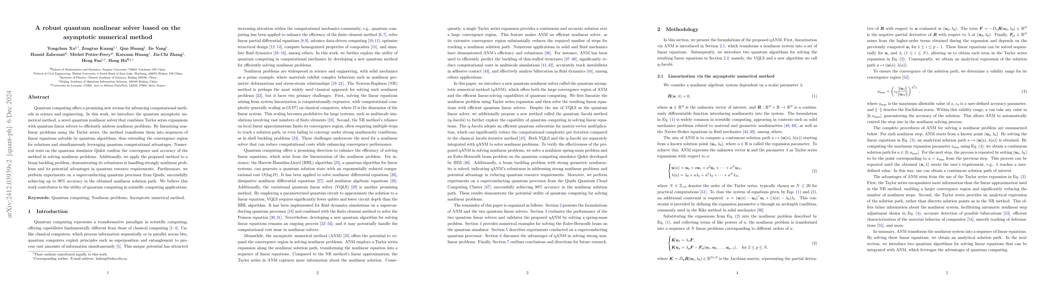 Thumbnail for A robust quantum nonlinear solver based on the asymptotic numerical
  method