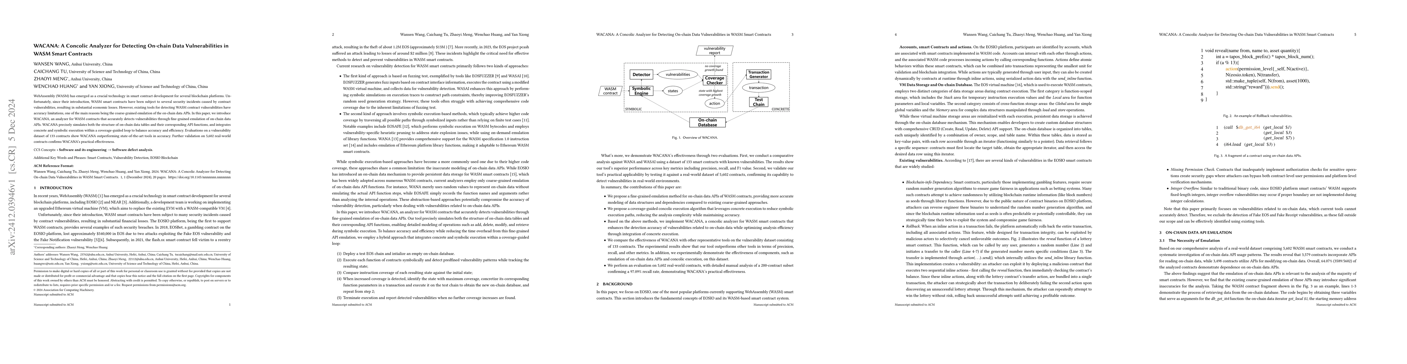 Thumbnail for WACANA: A Concolic Analyzer for Detecting On-chain Data Vulnerabilities
  in WASM Smart Contracts