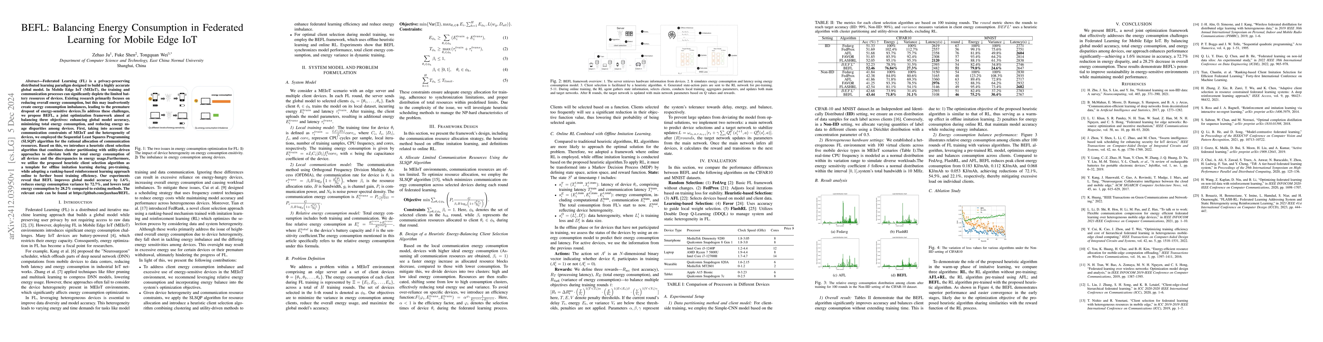 Thumbnail for BEFL: Balancing Energy Consumption in Federated Learning for Mobile Edge
  IoT