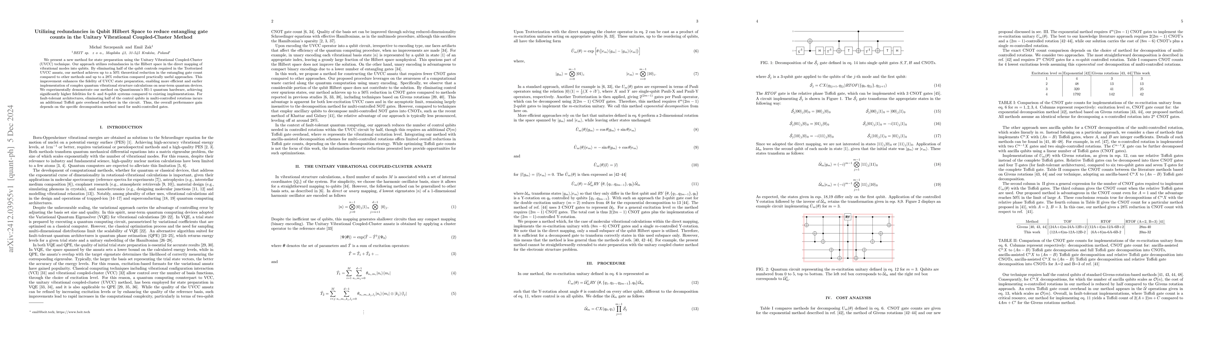 Thumbnail for Utilizing redundancies in Qubit Hilbert Space to reduce entangling gate
  counts in the Unitary Vibrational Coupled-Cluster Method