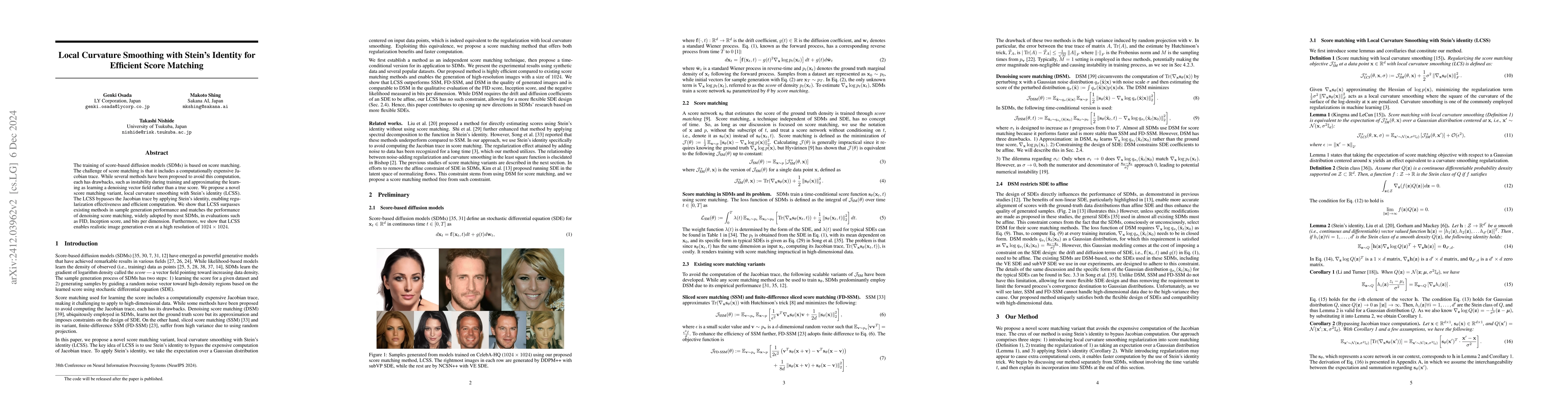 Thumbnail for Local Curvature Smoothing with Stein's Identity for Efficient Score
  Matching