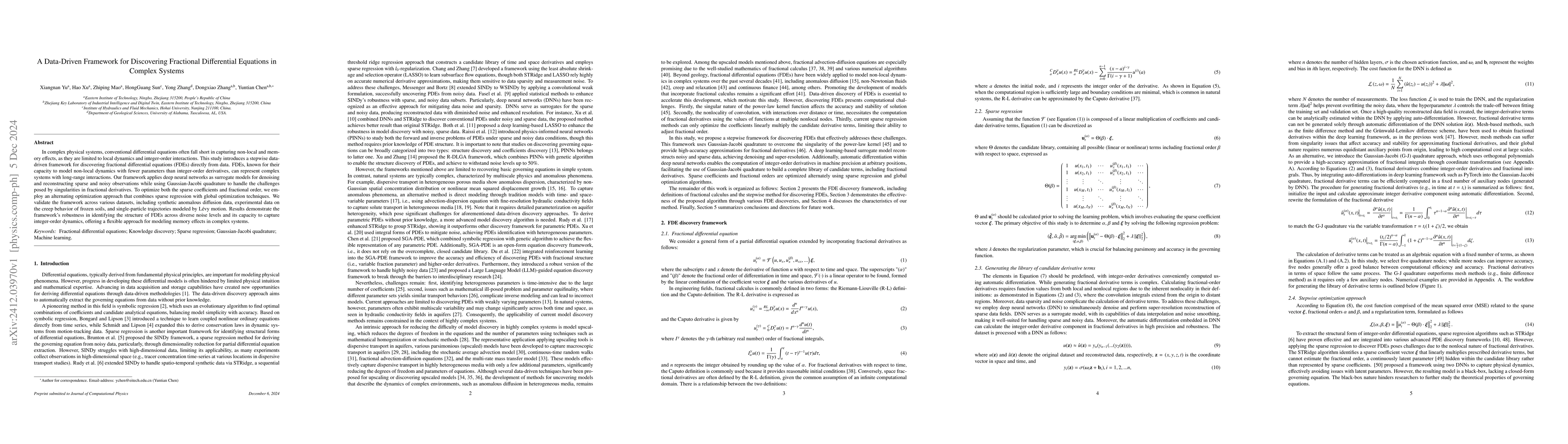 Thumbnail for A Data-Driven Framework for Discovering Fractional Differential
  Equations in Complex Systems