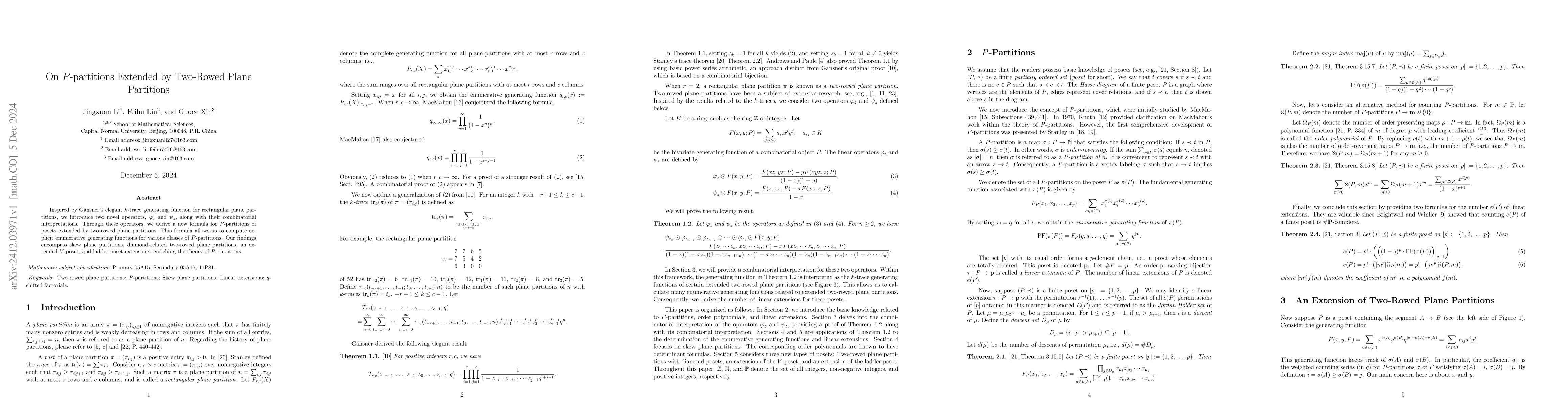 Thumbnail for On $P$-partitions Extended by Two-Rowed Plane Partitions