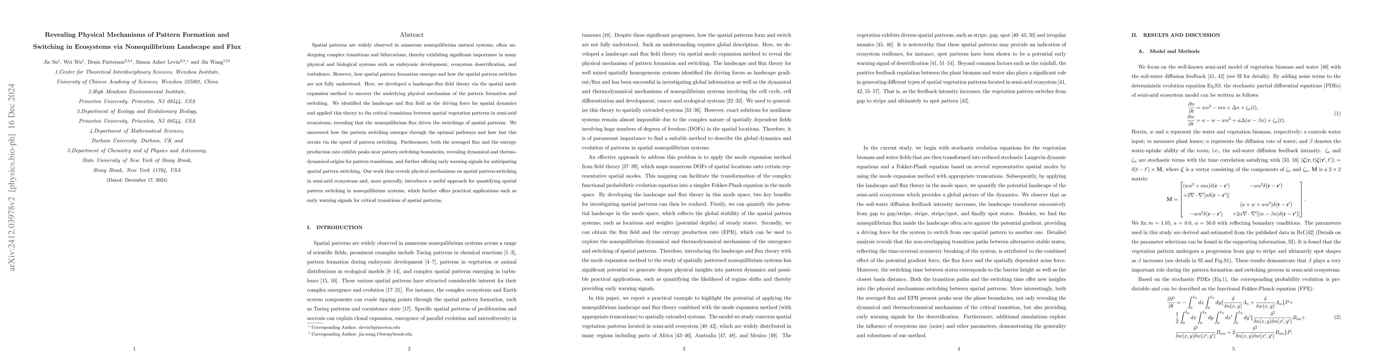 Thumbnail for Revealing Physical Mechanisms of pattern formation and switching in
  ecosystems via Landscape and Flux