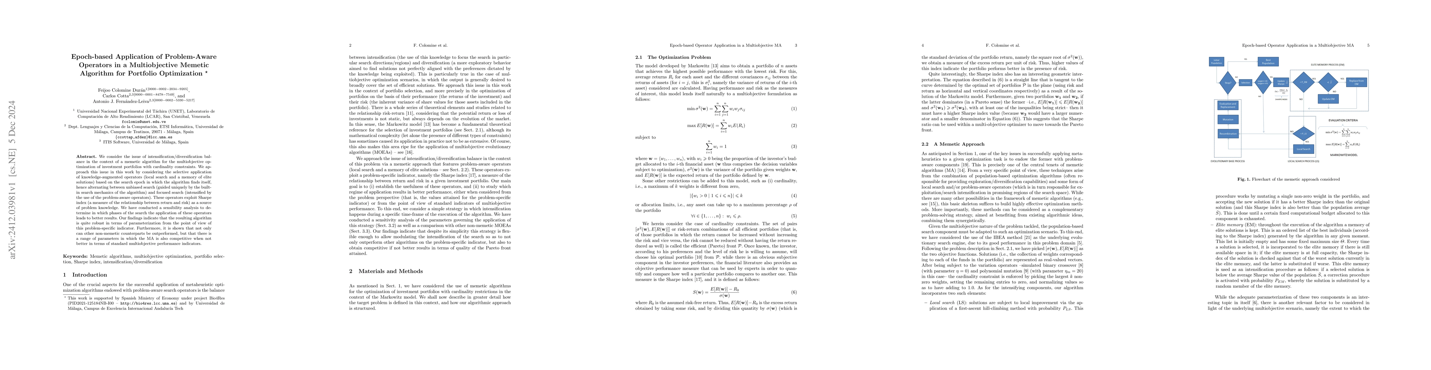 Thumbnail for Epoch-based Application of Problem-Aware Operators in a Multiobjective
  Memetic Algorithm for Portfolio Optimization